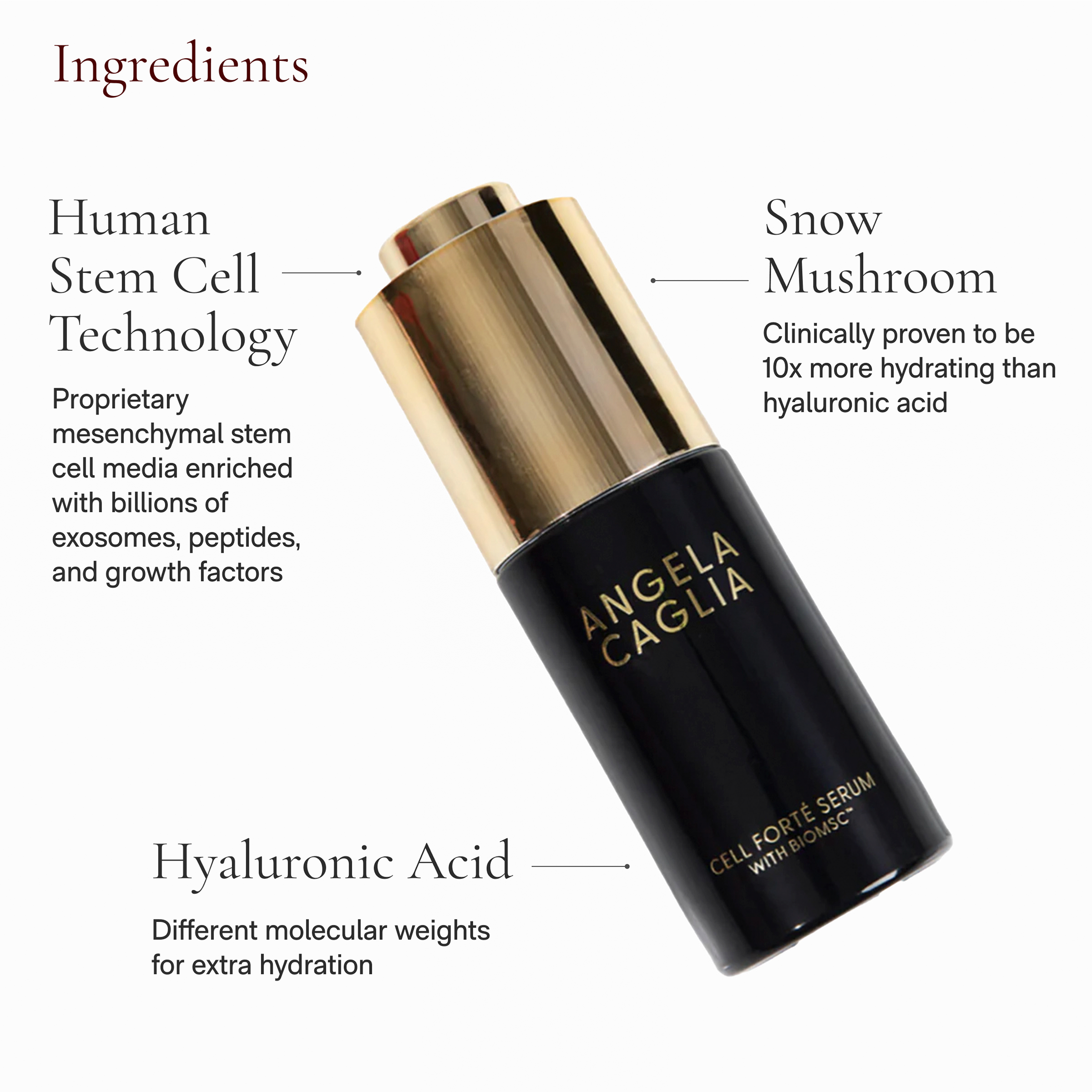Flat Cell Forte Serum bottle with 3 ingredient call outs.