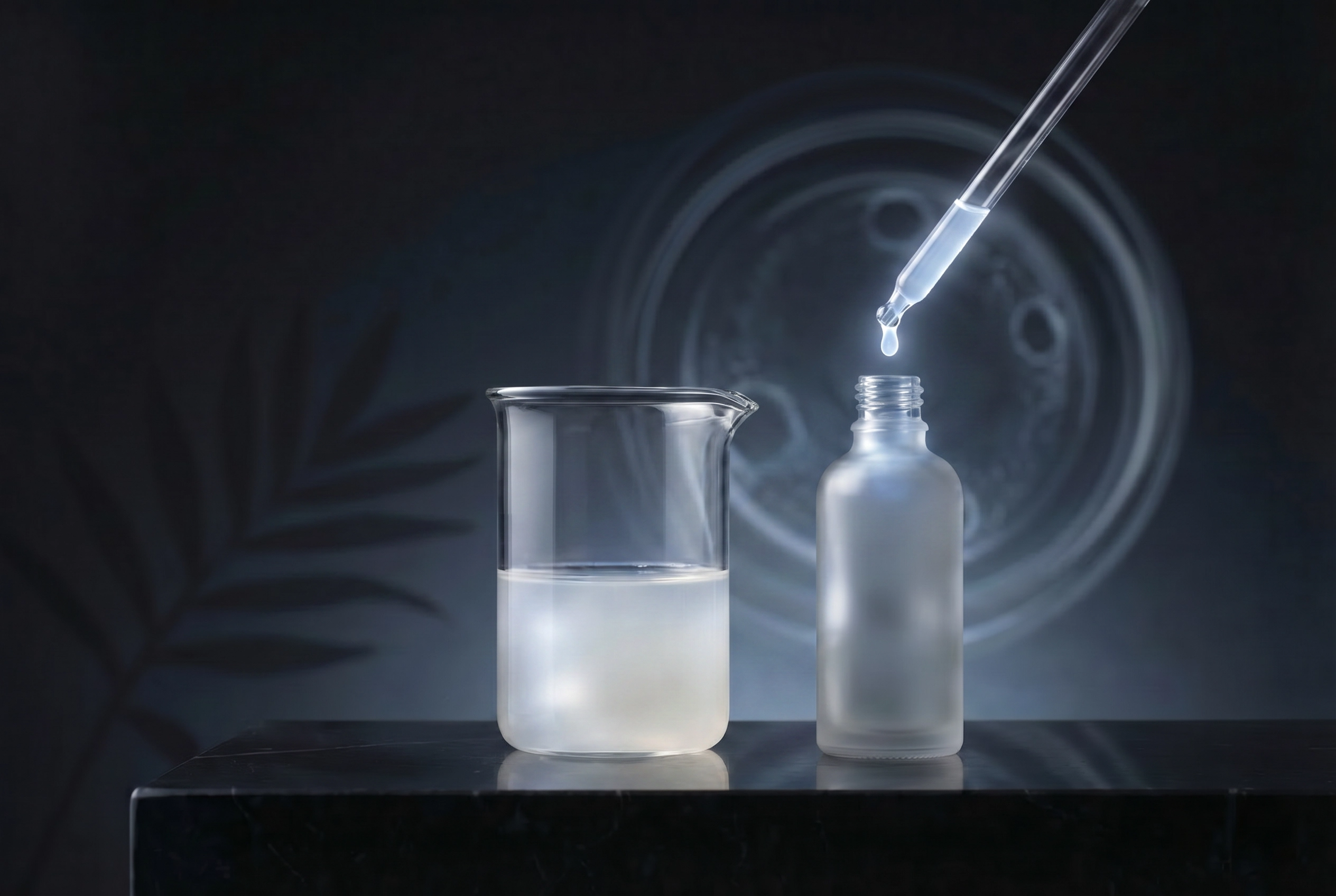 beaker with human stem cell conditioned media with dropper