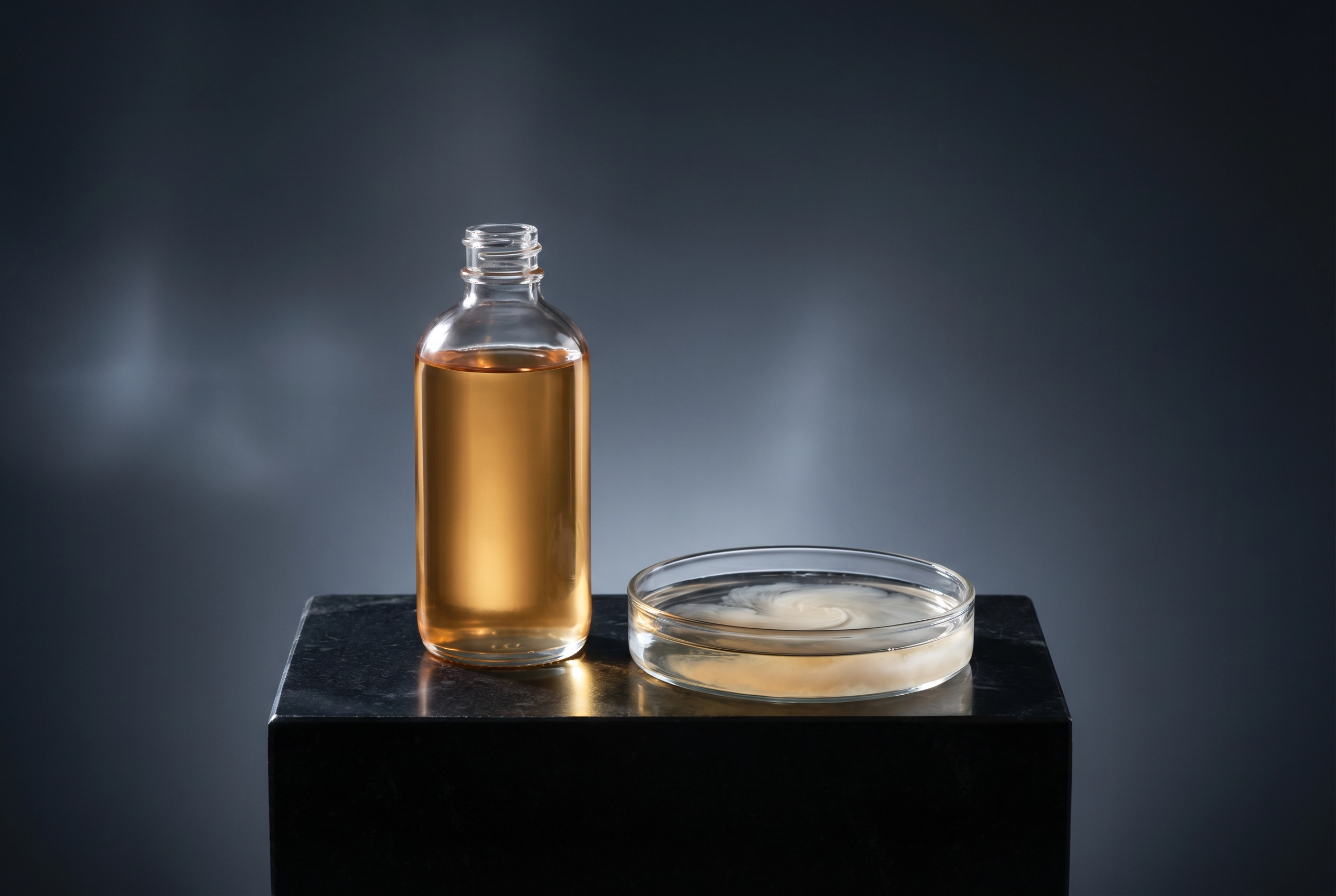 Golden cleansing oil liquid and petri dish