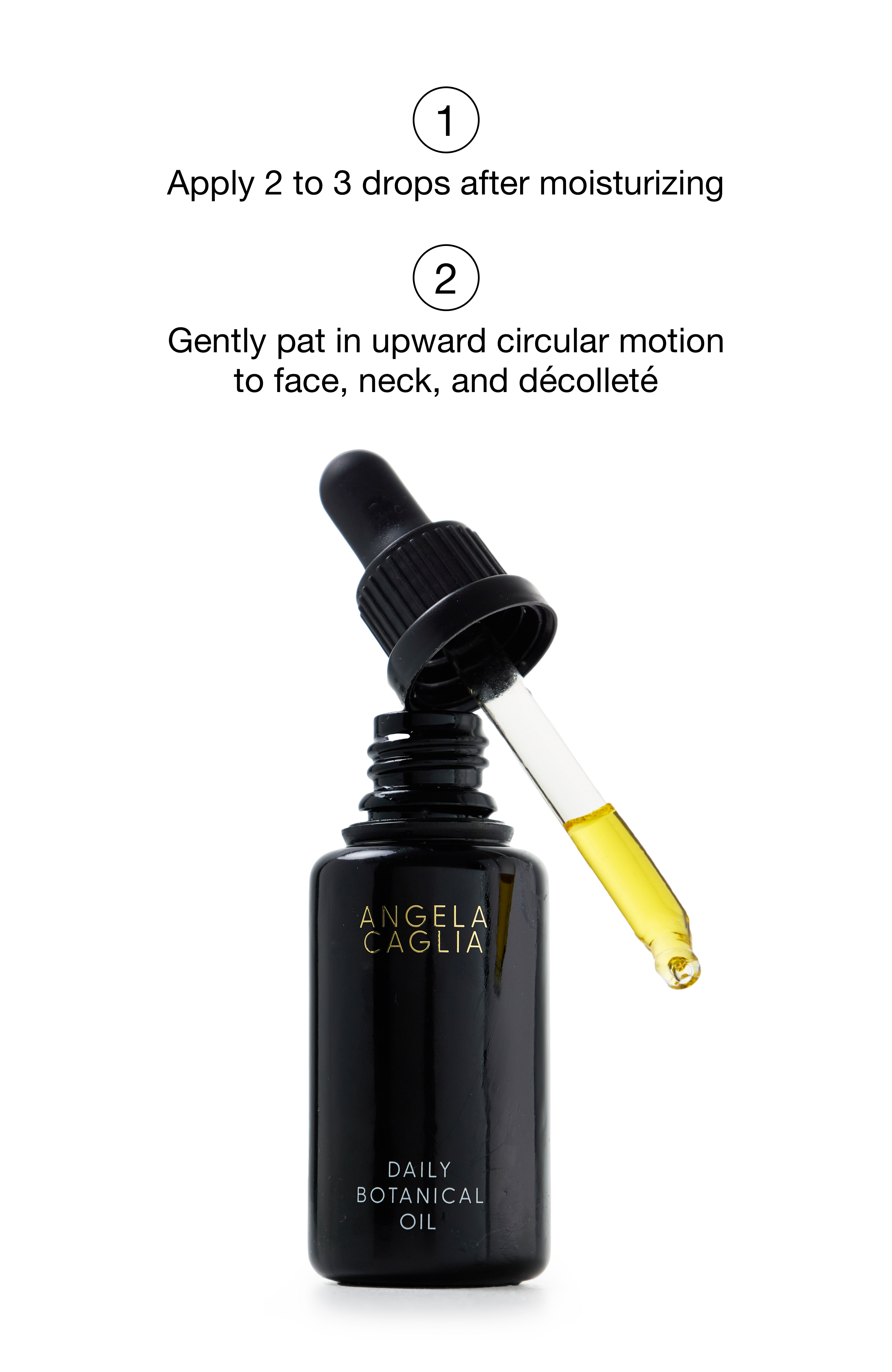 black botanical oil and dropper with directions